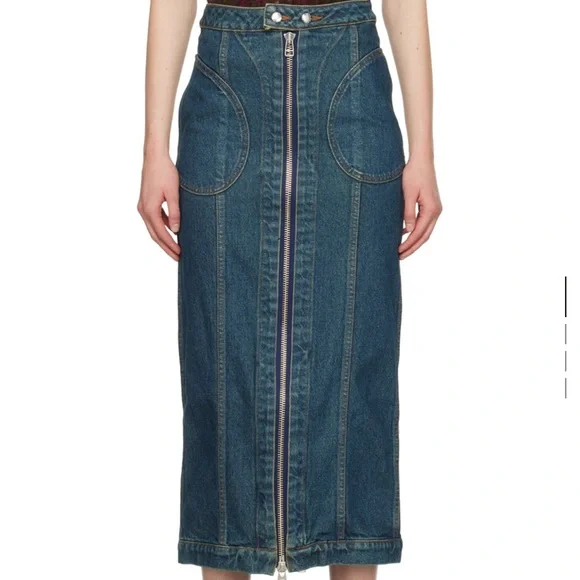 NWT Eckhaus Latta Blue Zip Denim Midi Skirt - Picture 1 of 8